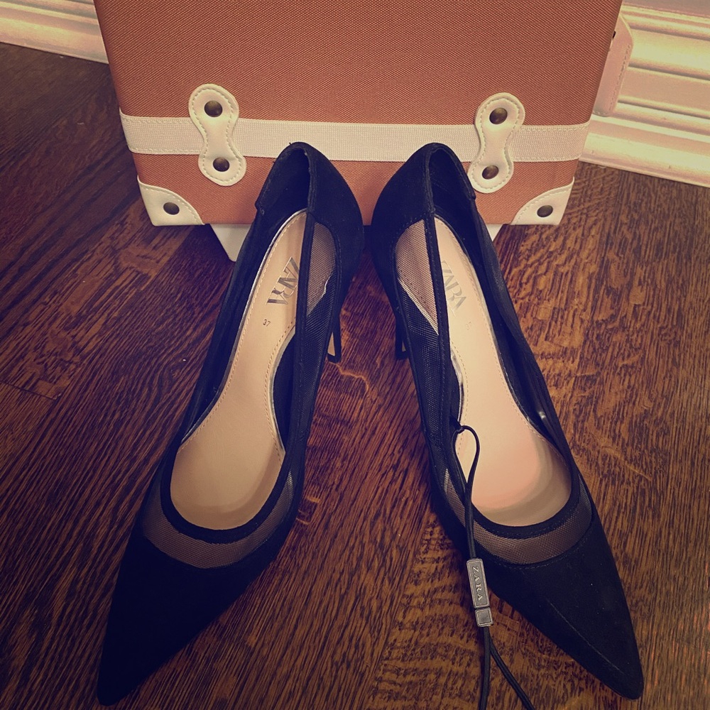 ZARA Black Mesh Heels size 6.5US 37EU